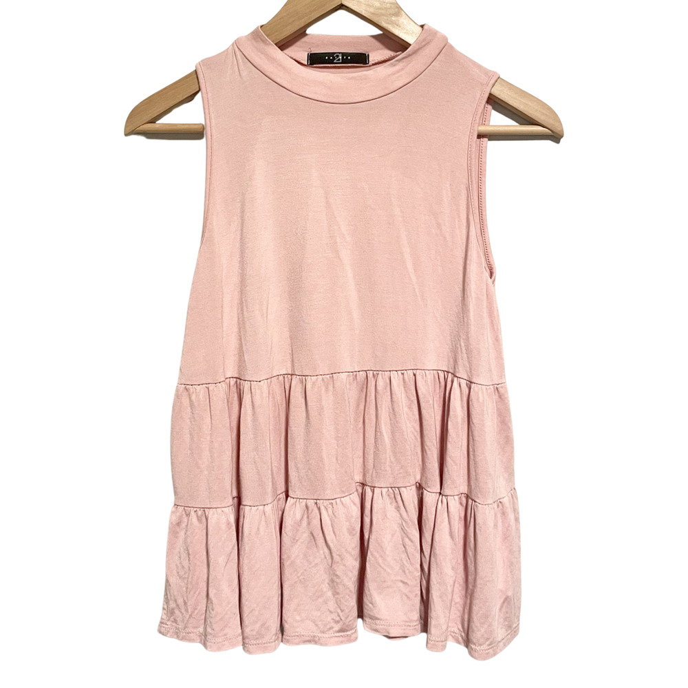 Pink Tiered Blouse Swing Trapeze Blouse Flowy Jersey Knit Sleeveless